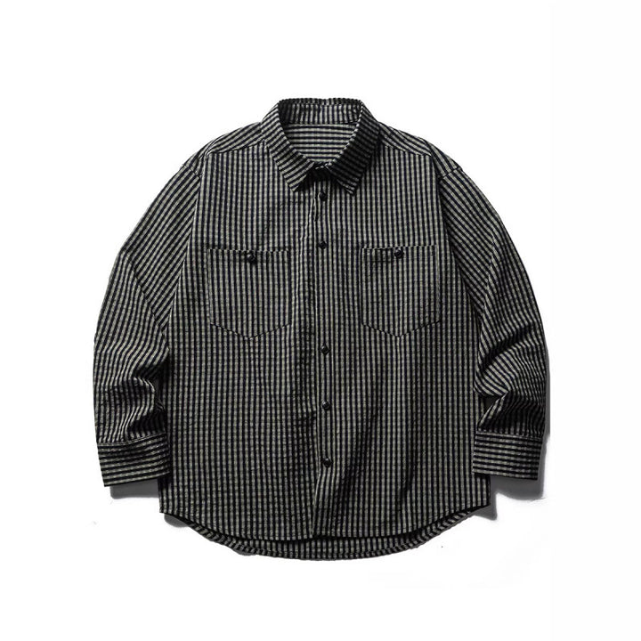 Men's Oversize Check Shirt made of textured cotton blend with chest pockets Amarae