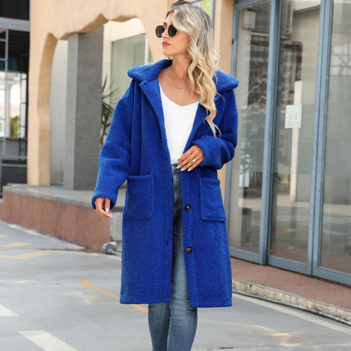 Ladies Soft Fleece Coat with Large Patch Pockets and Button Details Amarae