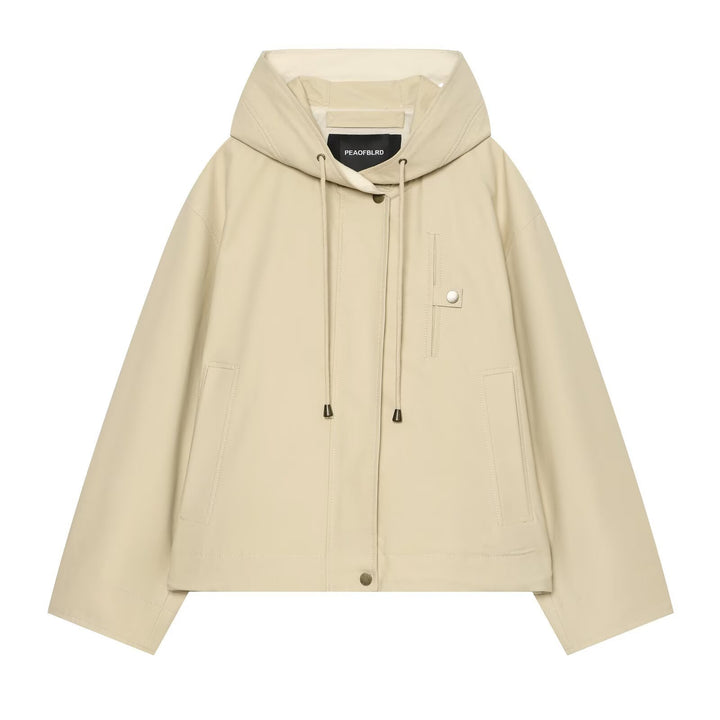 Women's Short Hooded Jacket with Drawstring, Concealed Snap Placket and Patch Pockets Amarae