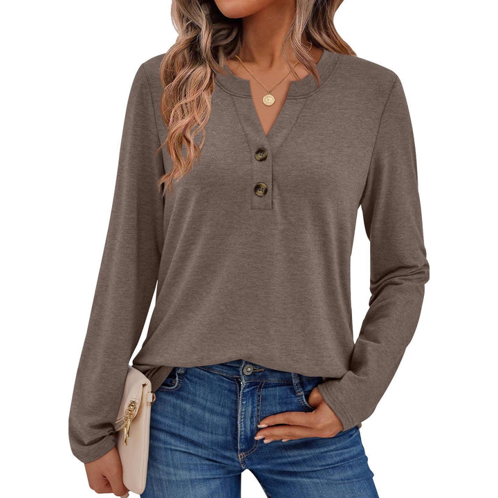 Casual long sleeve T-shirt for women with button detail and round neck Lune London