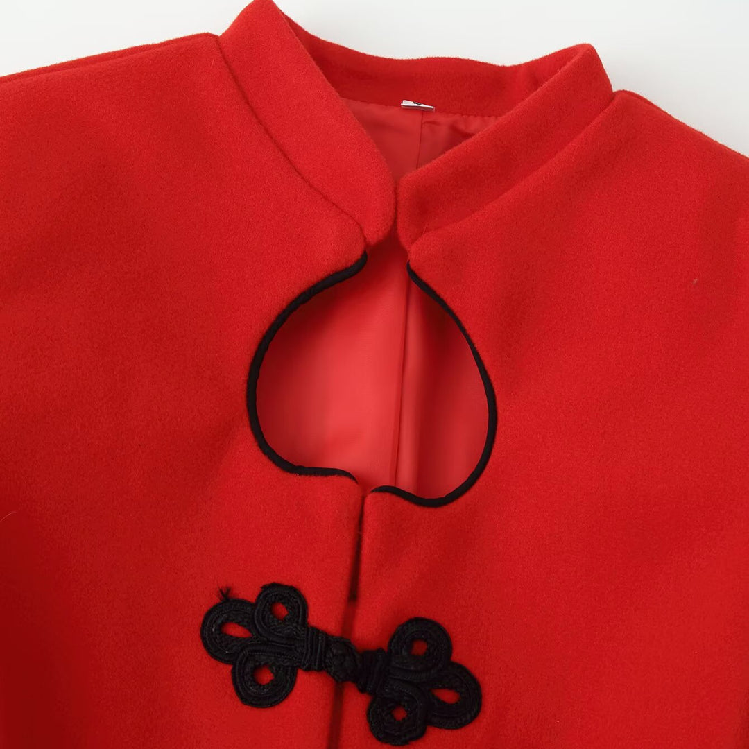 Women's short jacket in mandarin style with drop neckline and decorative knot closures Amarae