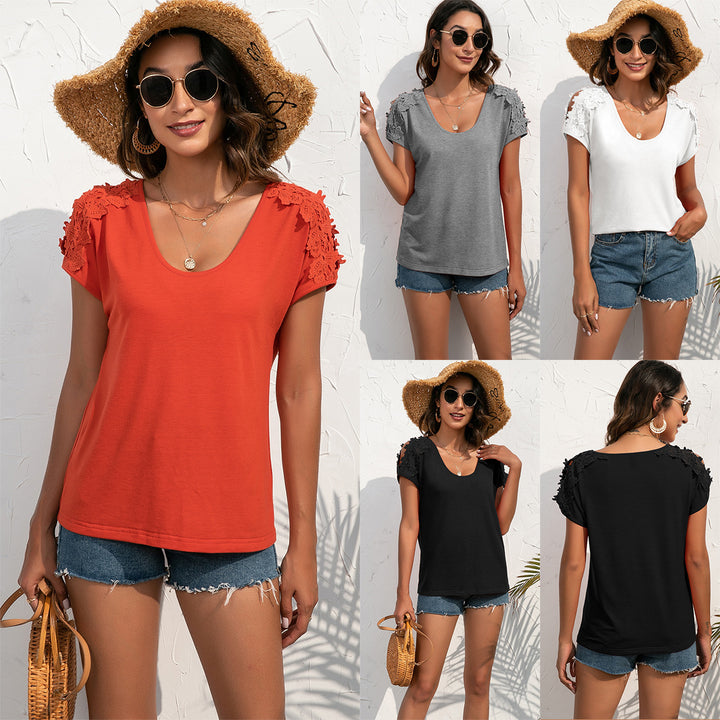 Elegant women's t-shirt with floral lace trim Lune London