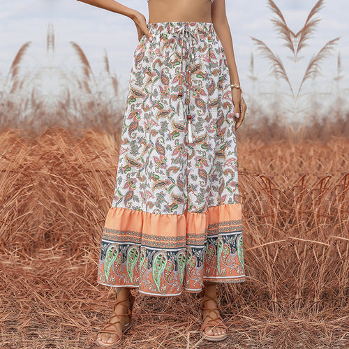Fluid maxi skirt for women with paisley print and ruffled hem Amarae