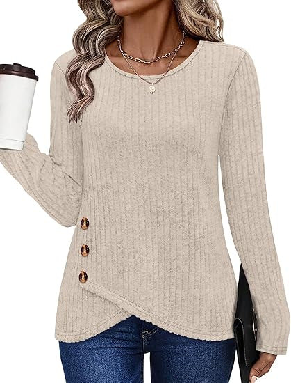 Dames haut tendance et décontracté avec détails de bouton Chic & Stil