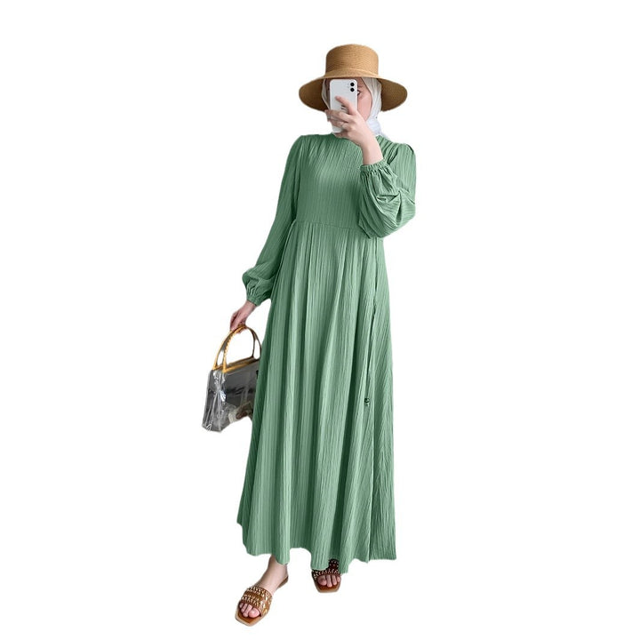 Maxi dress for women with elegant draping and elastic sleeves Lune London