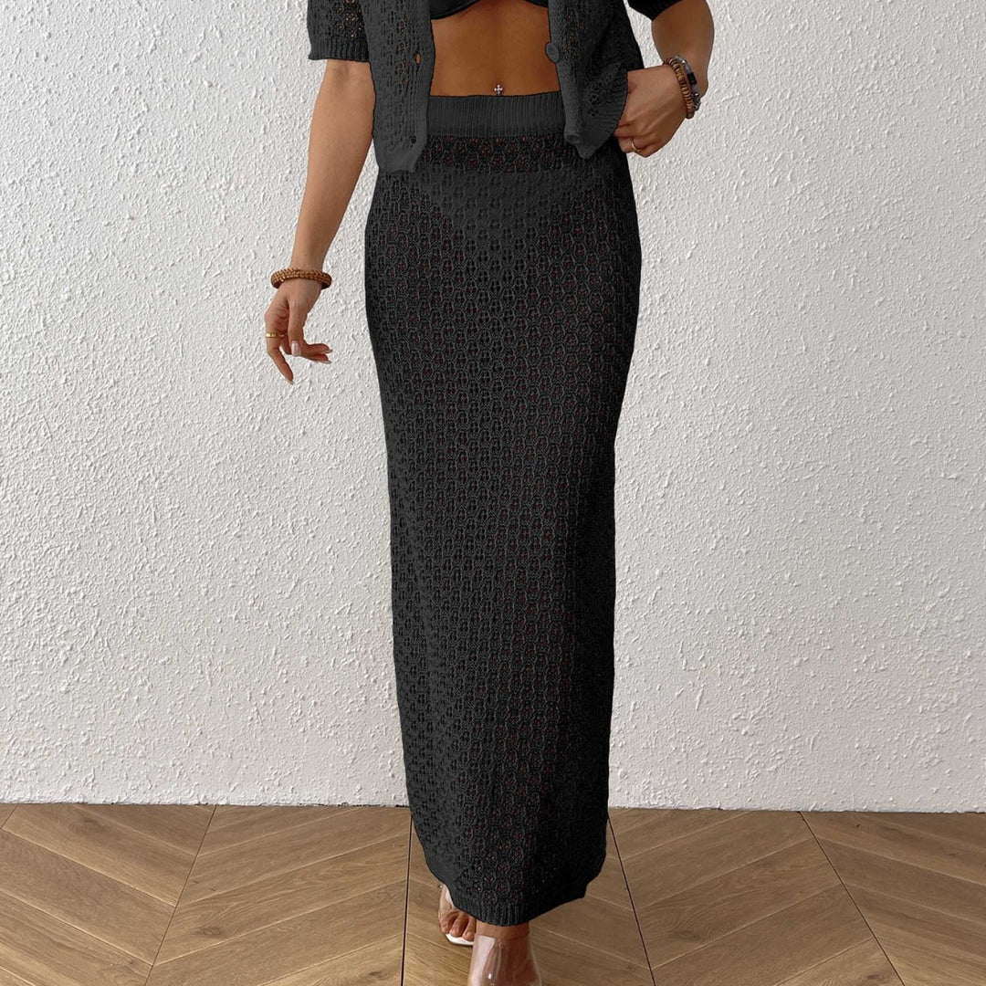 Women's crochet maxi skirt set and cardigan Lune London