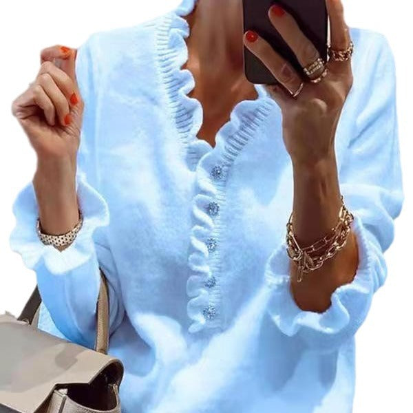 Blouse pour femmes avec un design de volants fluides et patte de boutonnage Chic & Stil