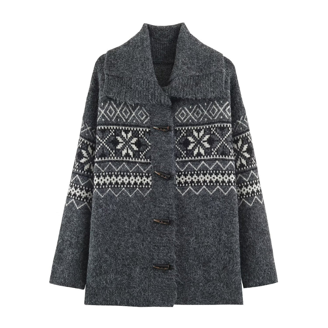 Women's Norwegian patterned wool blend duffle coat with shawl collar and toggle fastenings Amarae
