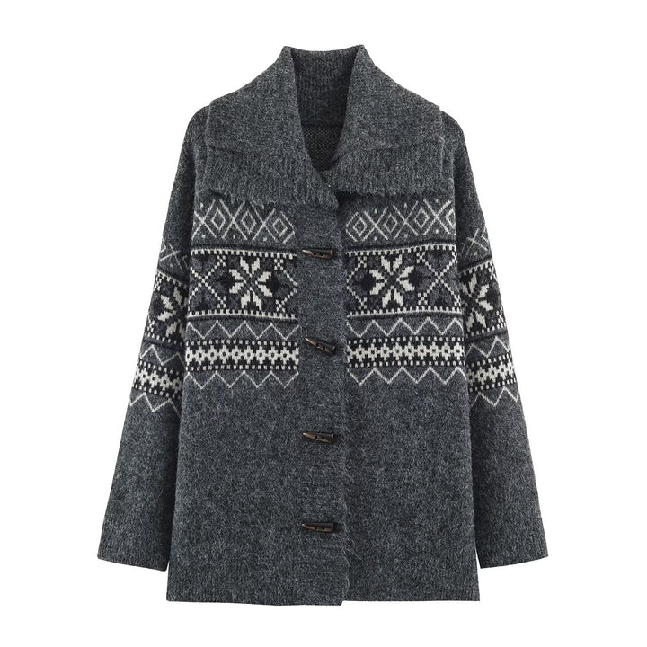 Women's Norwegian patterned wool blend duffle coat with shawl collar and toggle fastenings Amarae