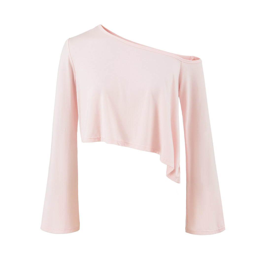 Ladies One-Shoulder Crop Top with Asymmetric Hem and Flared Sleeves Amarae