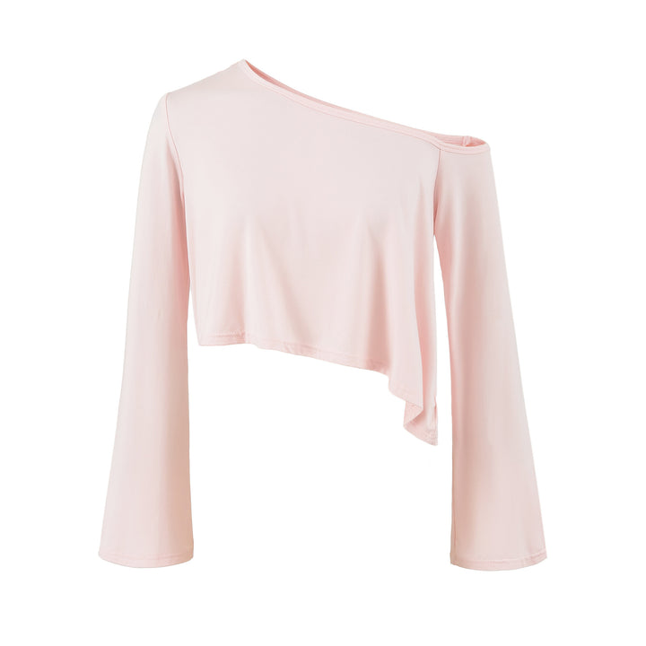 Ladies One-Shoulder Crop Top with Asymmetric Hem and Flared Sleeves Amarae