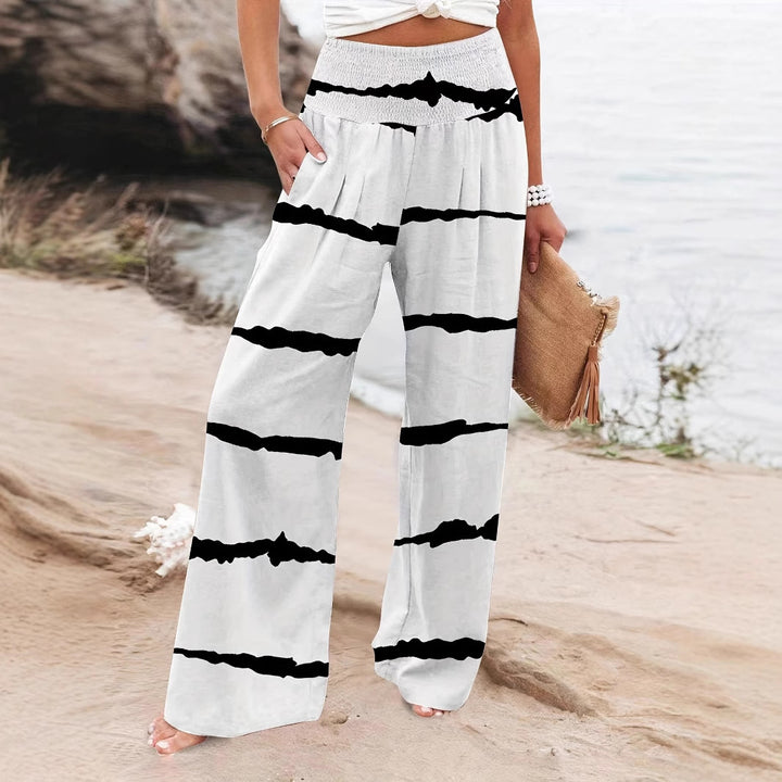 Summer wide-leg pants for women with elastic waist and trendy striped pattern Lune London