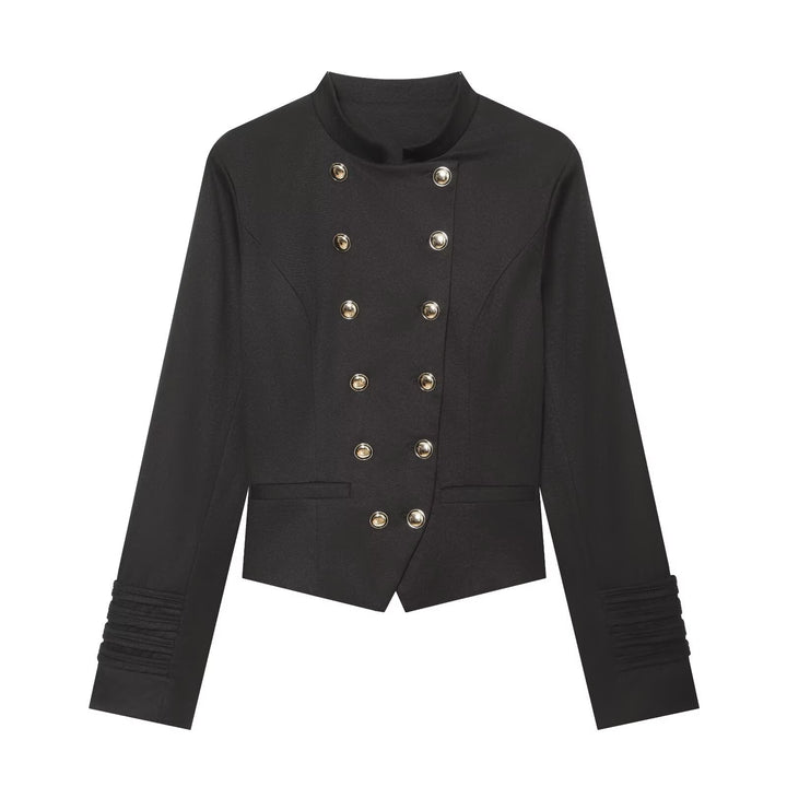 Women's tailored short blazer in sailor military style with stand-up collar and decorative buttons Amarae