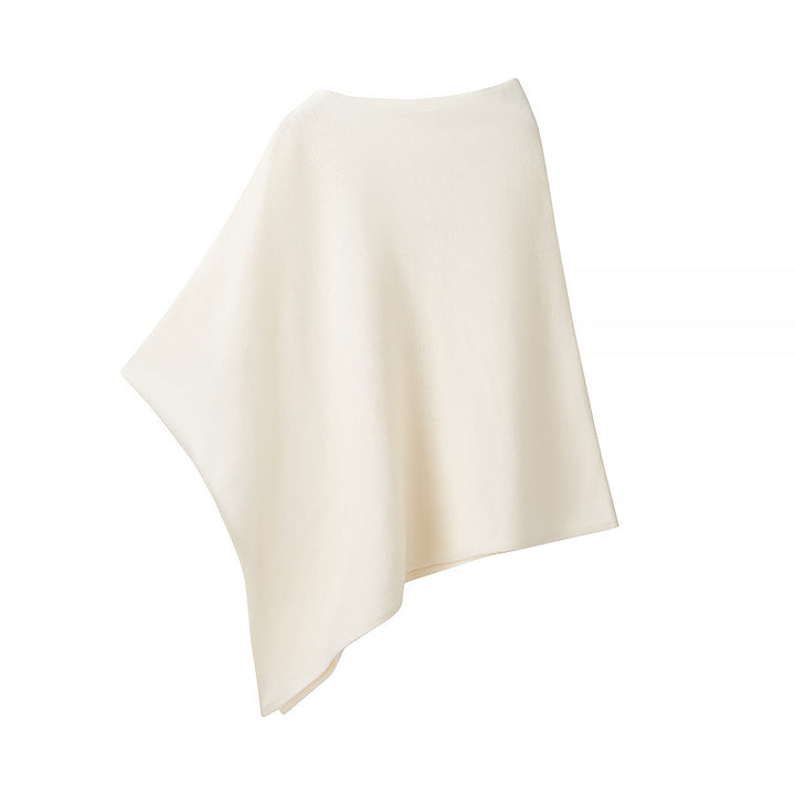 Women Fine Knit Poncho with Asymmetrical Hem and Wide Boat Neck Amarae