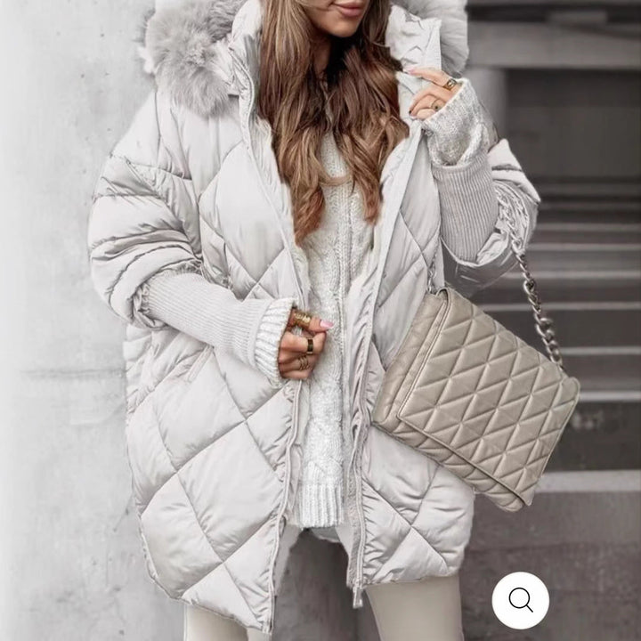 Women Quilted Winter Parka with Removable Hood Lune London