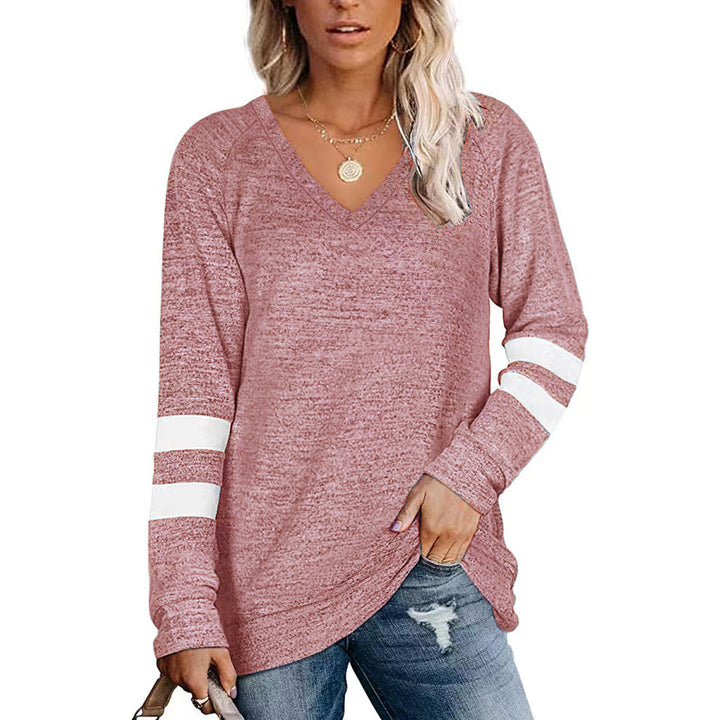 Long Sleeve Sporty T-Shirt for Women with V-Neck and Striped Details Lune London