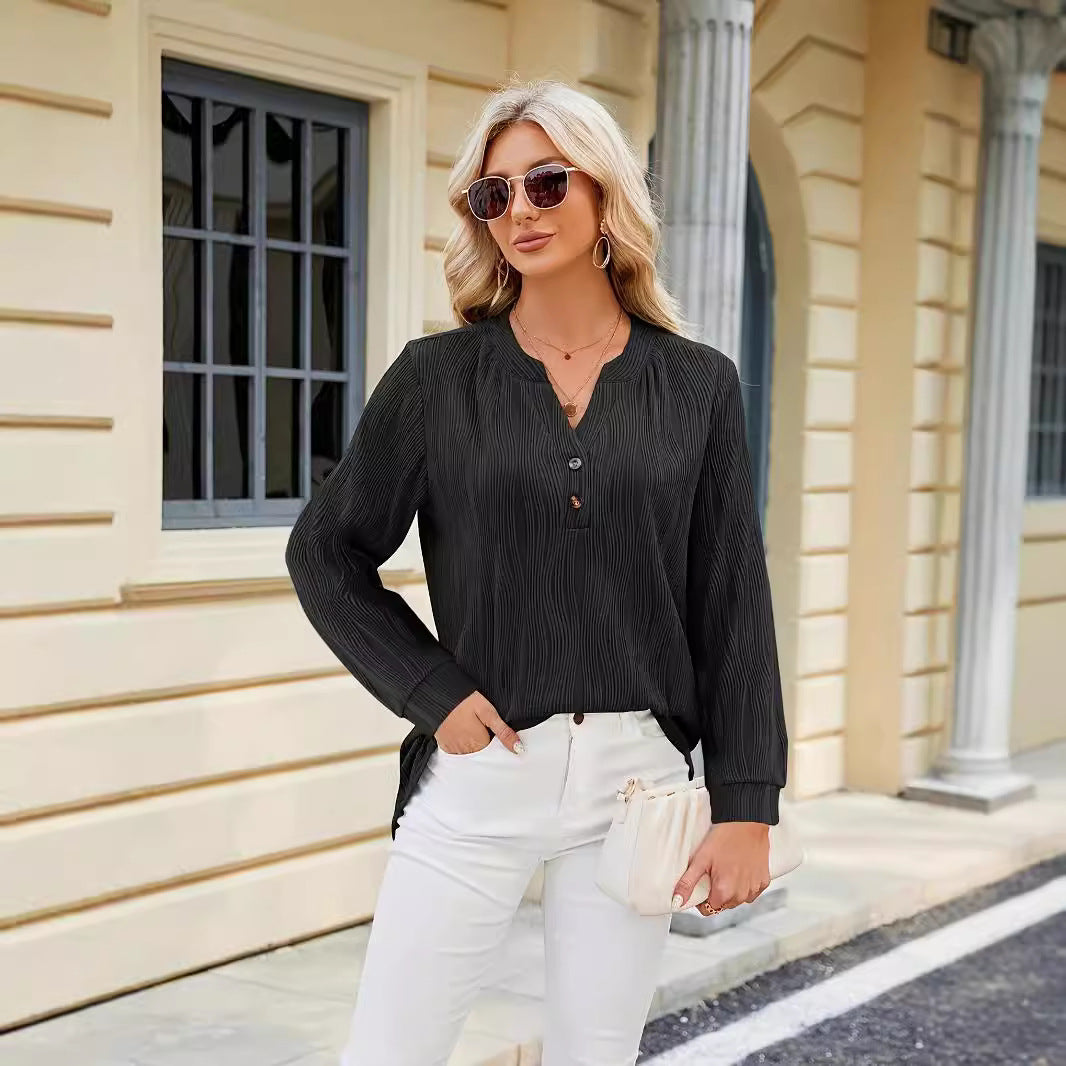 Women Long Sleeve Blouse with Clear Structure and Buttoned Details Lune London
