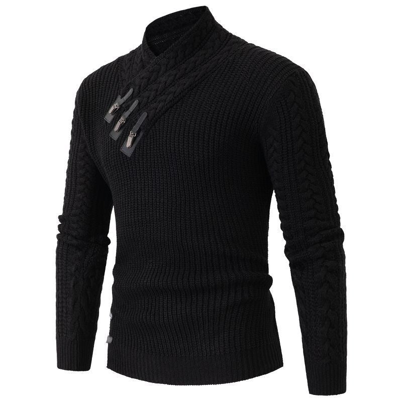 Men's Knit Sweater with Asymmetric Collar and Decorative Zipper Lune London