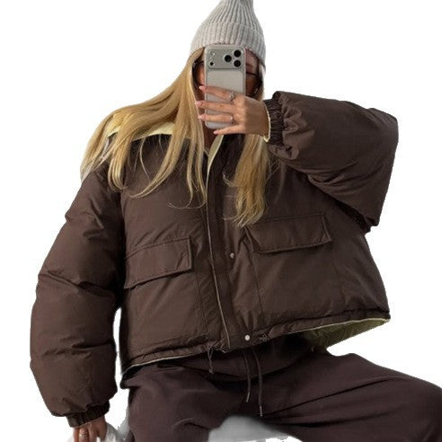 Women's Short Oversized Padded Jacket with High Collar and Quilted Lining Amarae