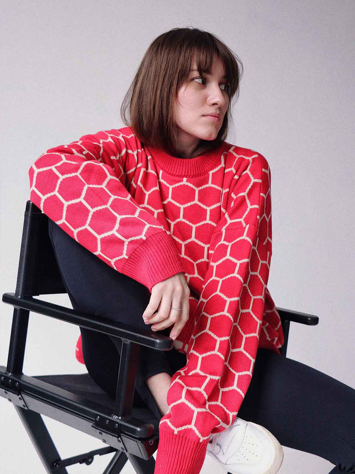 Ladies creative knitted sweater with honeycomb pattern Lune London