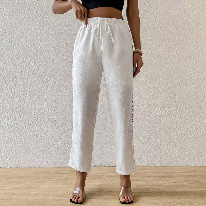 Wide cotton pants for women with ruffle details on the side Chic & Stil