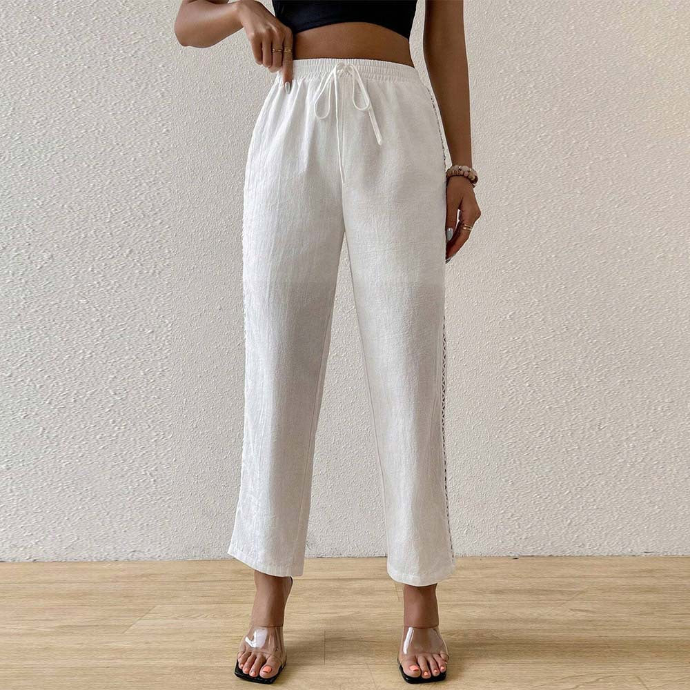 Pantalons larges en coton pour femmes avec détails de volants sur les côtés Chic & Stil