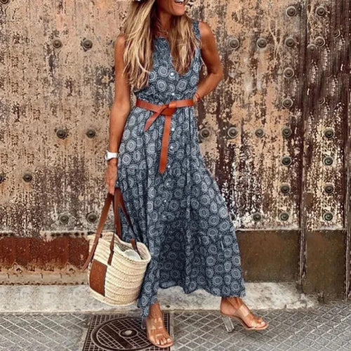 Bohemian maxi dress for women with adjustable belt Amarae