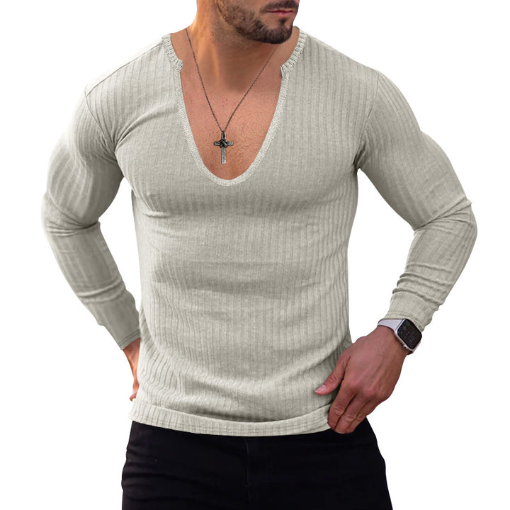 Men's V-neck long sleeve T-shirt with textured ribbed pattern Lune London