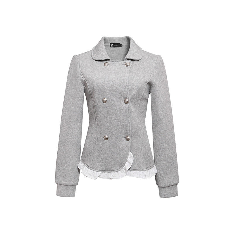 Ladies Tailored Sweat Jacket in Peplum Style with Double Row and Ruffle Trim Amarae
