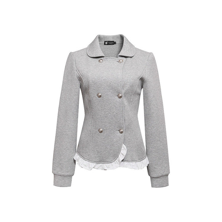 Ladies Tailored Sweat Jacket in Peplum Style with Double Row and Ruffle Trim Amarae