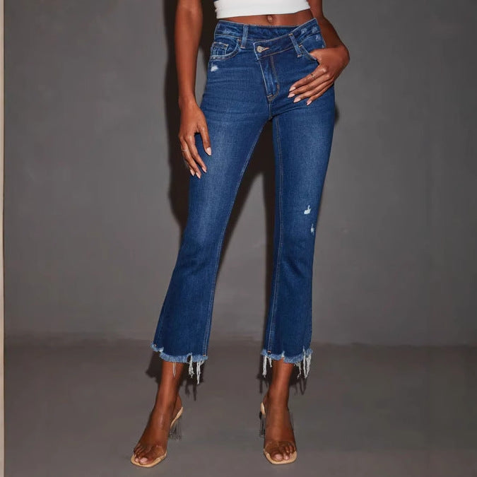 Bootcut jeans for women with frayed hem Lune London