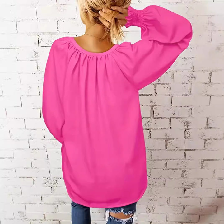 Ladies Elegant V Neck Blouse With Puff Sleeves Lune London