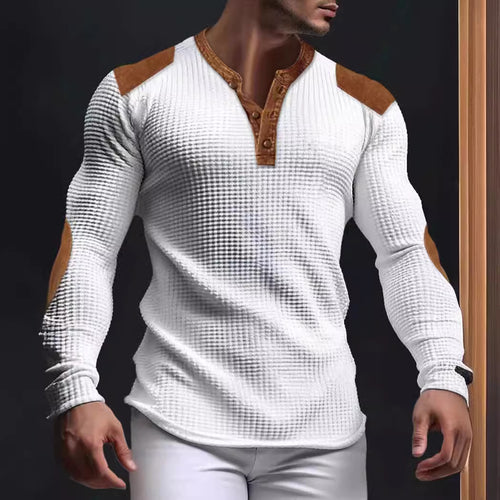 Men's Long Sleeve Henley Shirt with Textured Fabric and Contrasting Details Amarae