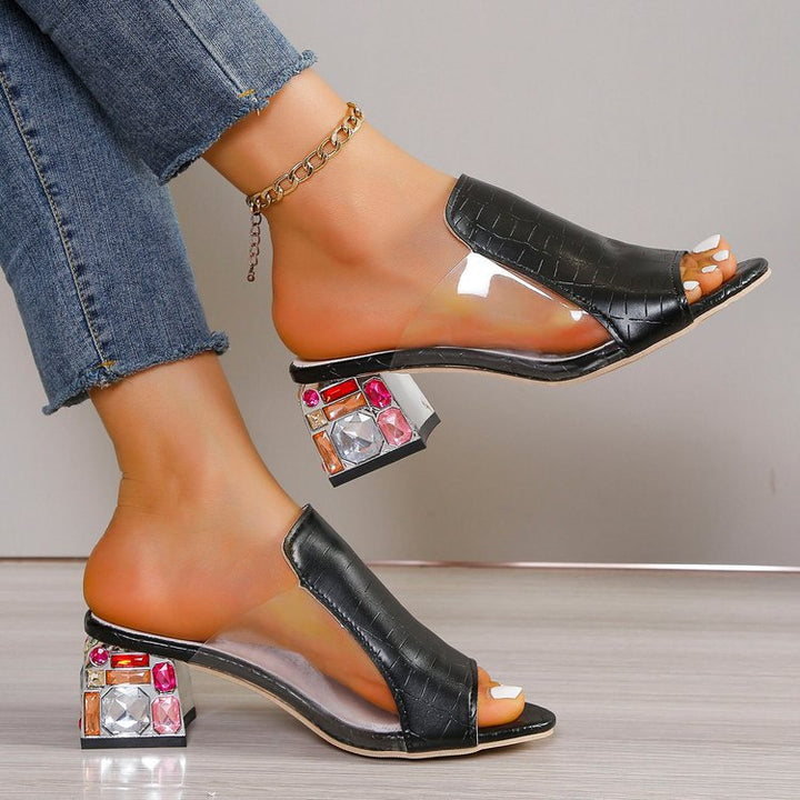 Women Strappy Mules with Floral Design and Comfortable Block Heel Lune London