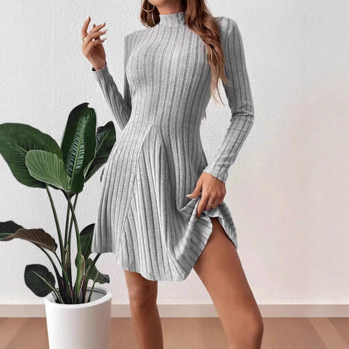 Knit dress for women with an elegant high collar and a fine ribbed texture Amarae