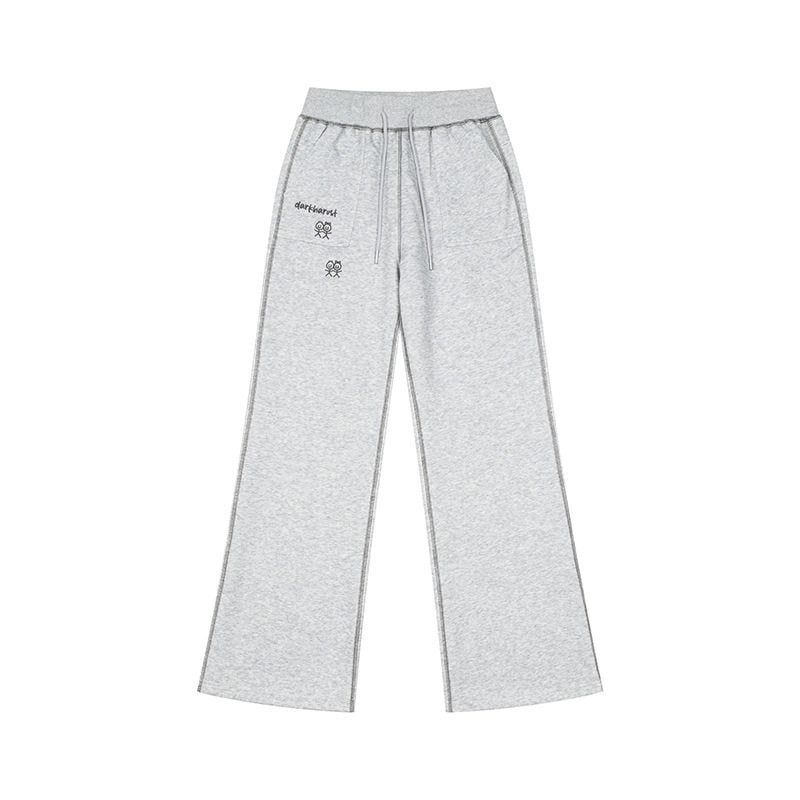 Women's Wide Lounge Pants with High Waist, Drawstring and Contrast Stitching Amarae