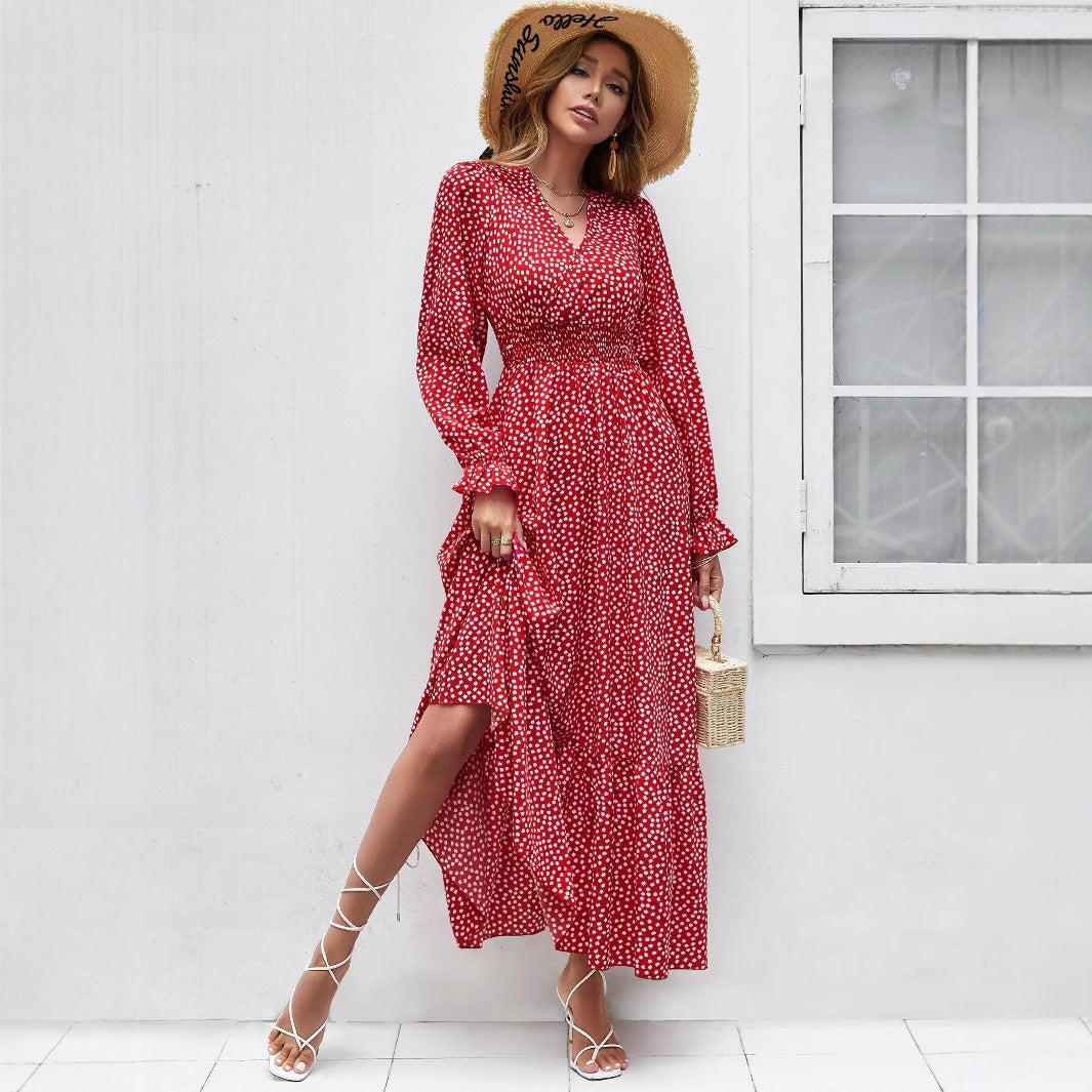 Midi dress women's with floral dots and a flared skirt Lune London