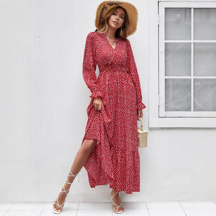Midi dress women's with floral dots and a flared skirt Lune London