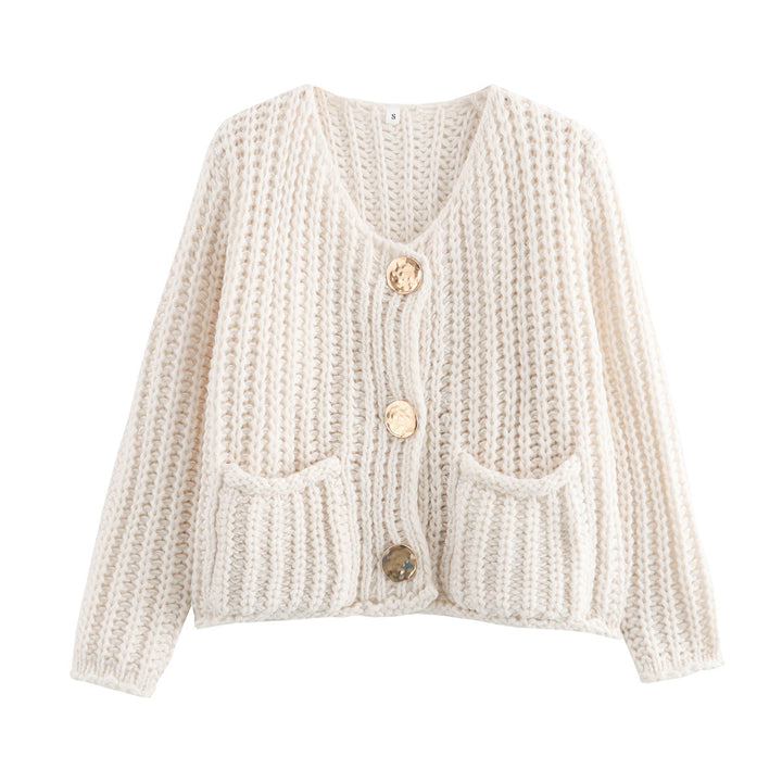 Women timeless cardigan with large buttons and pockets Lune London