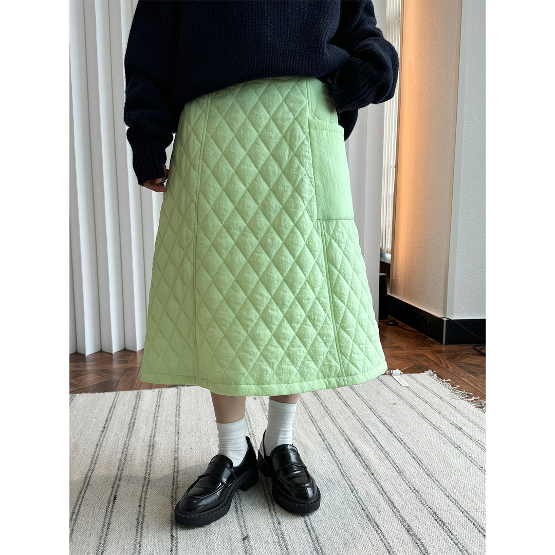 Women’s Quilted Midi Skirt with A-Line and Patch Pocket Amarae
