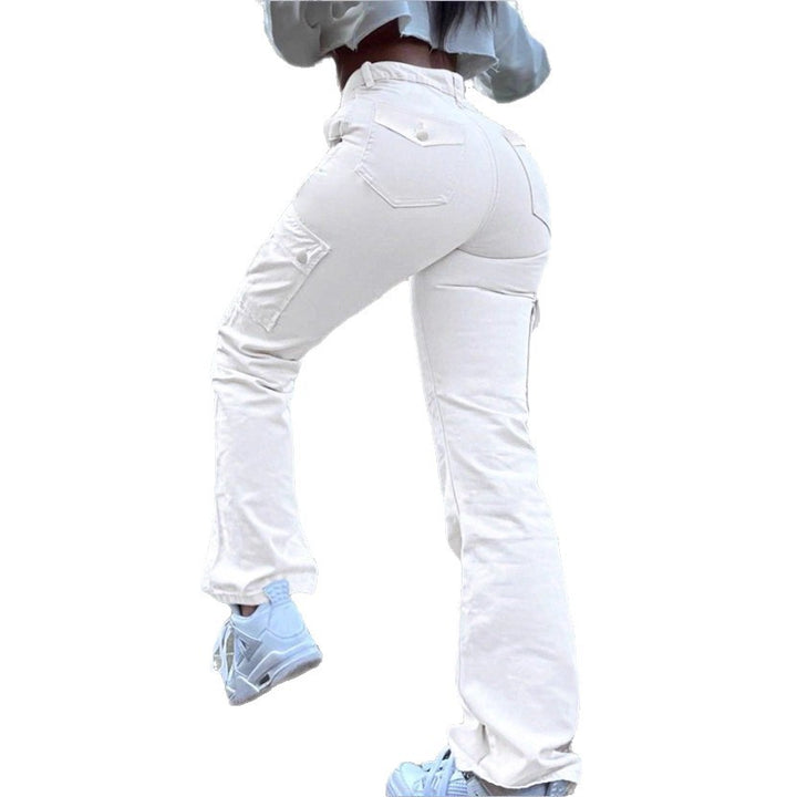 Women’s high-waisted cargo jeans with flared hem and functional flap pockets Amarae