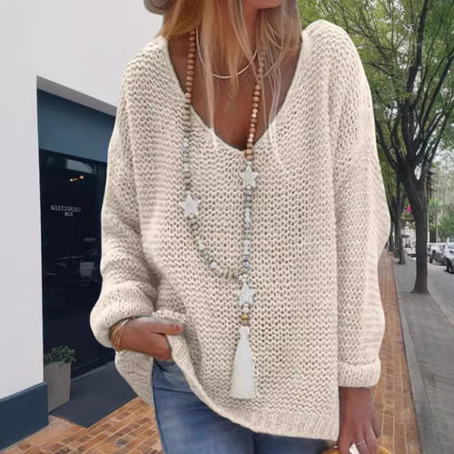 Women knitted sweater with V-neck and relaxed fit Amarae
