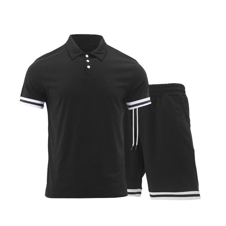 Men's Short Sleeve Sports Set with High-Quality Contrast Stripes and an Elastic Waist Lune London