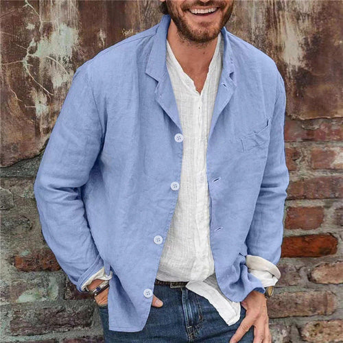 Men's Casual Linen Jacket with Decorative Button Details and Minimalistic Cut Amarae
