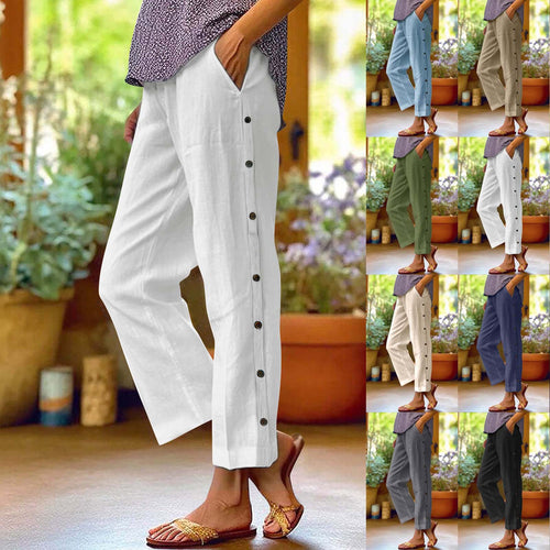 Casual linen pants for women with button details Amarae