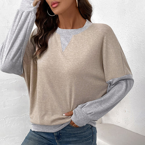 Ladies casual V-neck sweatshirt with contrast sleeves Amarae