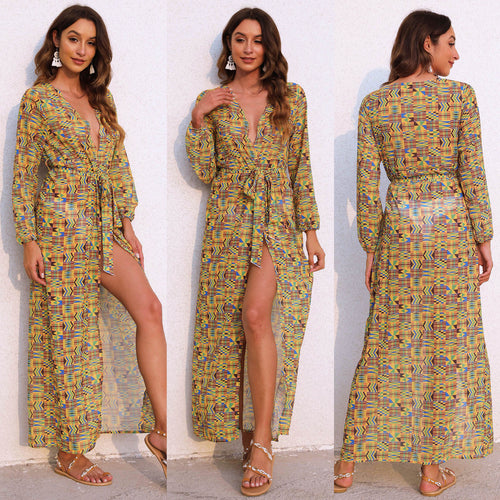 Women Maxi Wrap Dress with Long Sleeves Amarae