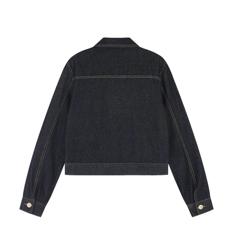 Women Short Cut Denim Jacket with Epaulettes, Zipper and Waist Belt Amarae