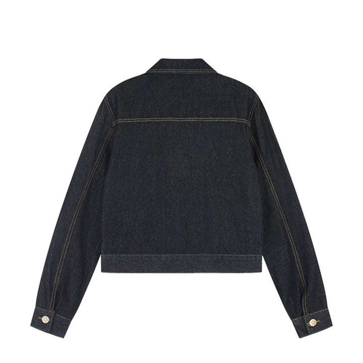 Women Short Cut Denim Jacket with Epaulettes, Zipper and Waist Belt Amarae
