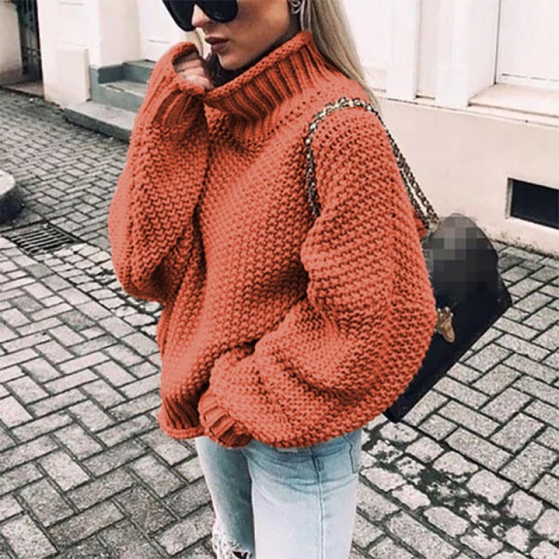 Ladies chunky knit sweater with high neck and relaxed fit Lune London